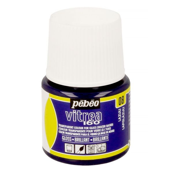 Краска по стеклу (под обжиг) глянцевая Vitrea 160, 45 мл, 111008 лазурный, Pebeo