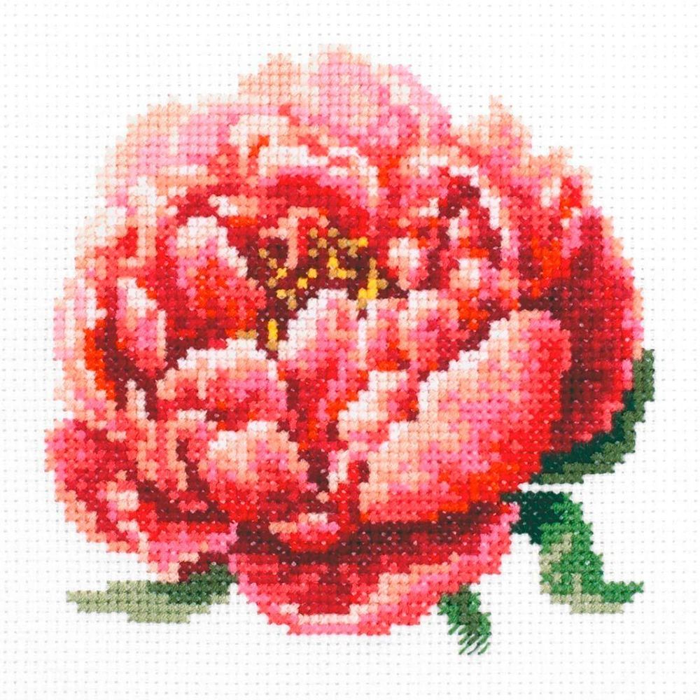 Набор для вышивания нитками Чудесная игла, Красный пион 11х11см