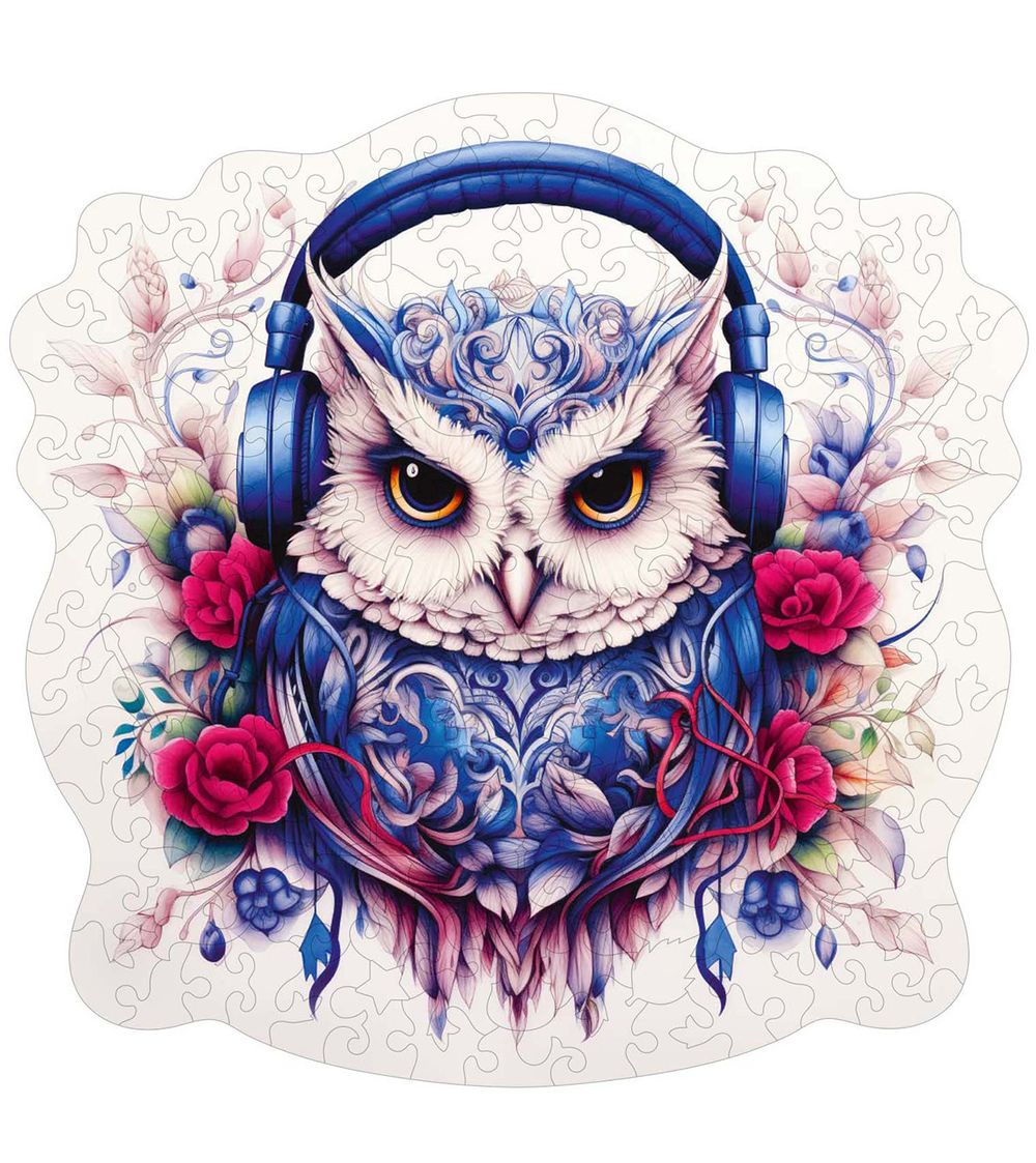 Пазл фигурный деревянный Сова-меломан 155 элементов, Фрея PZLF-009