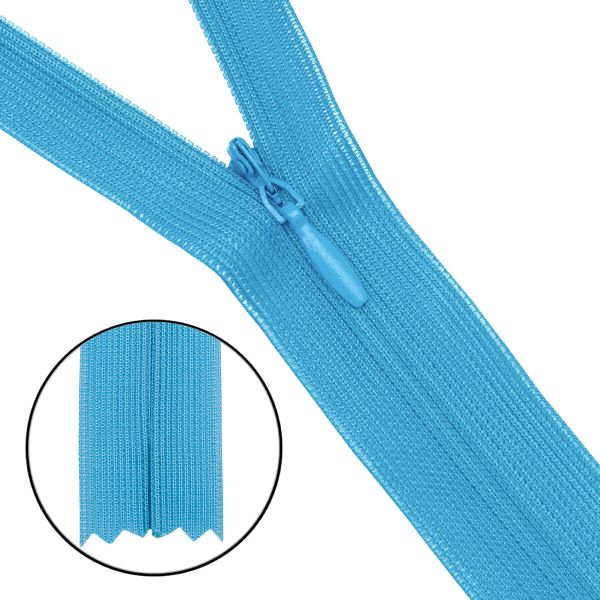 Молния потайная (скрытая) Т3 (3 мм) 1 зам., н/раз., 50 см, нейлон, F206 голубой, 10 шт