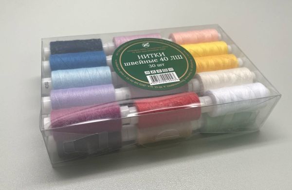 Швейные армированные нитки (набор) ПНК им.Кирова 40ЛШ, 200 м / 30 кат., ассорти