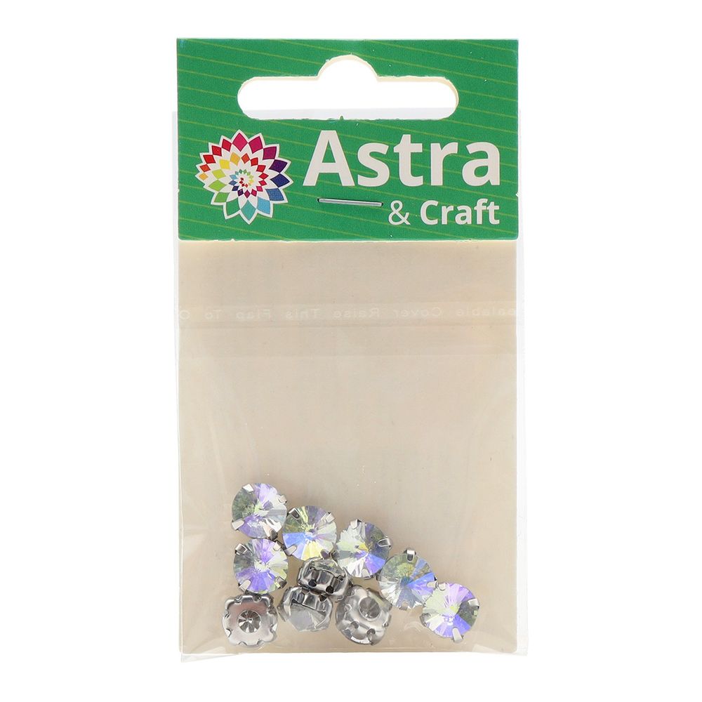 Хрустальные стразы в цапах круглой формы, белый c внутренним AB покрытием 8 мм, 10 шт, Astra&Craft, РЦ003НН8