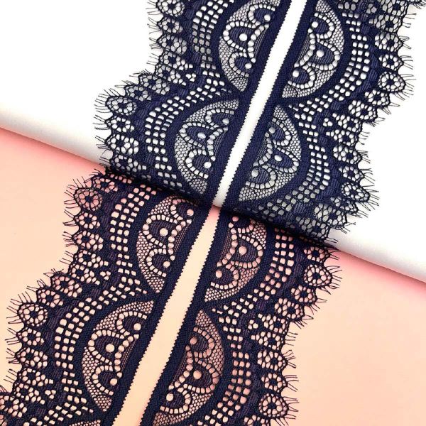 Кружево эластичное (стрейч) 60 мм / 2.7 метра, C147 индиго, QYE-021