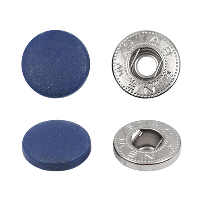 Кнопка Альфа (S-образная) ⌀15.0 мм, ≈720 шт, шляпка пластик + отв.части МЕТАЛЛ, 569 т.синий + отв.части чер.никель, NEW STAR