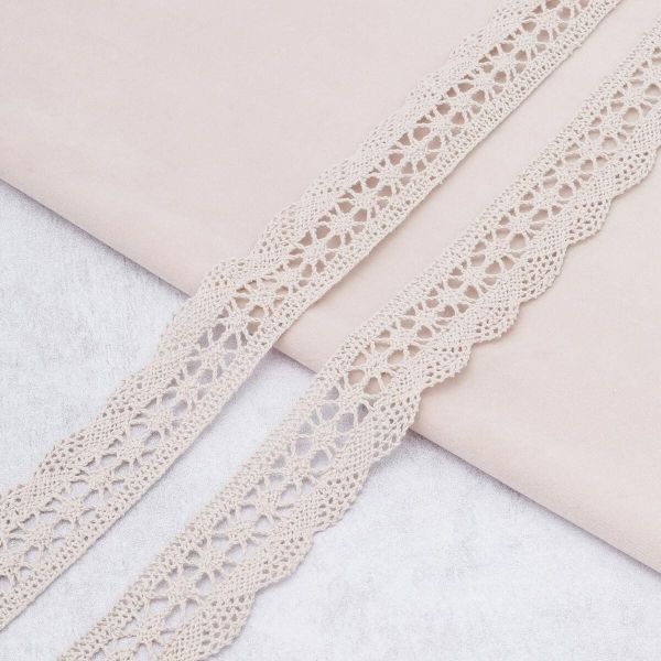 Кружево вязаное (тесьма) 27 мм / 10 метров, хлопок, F307 серый лен