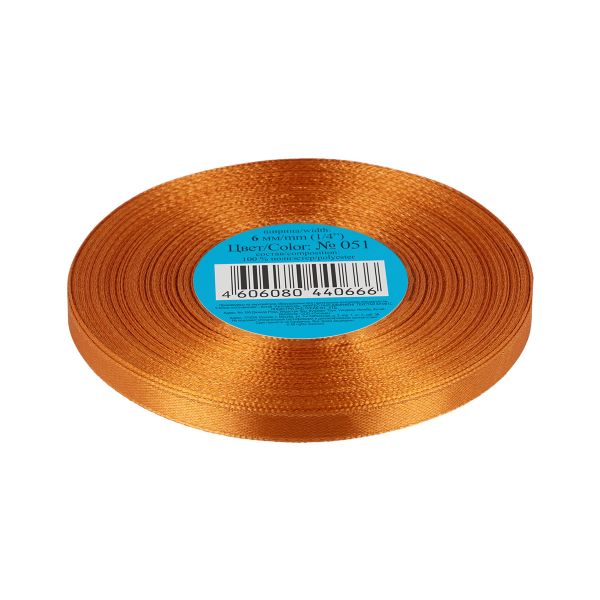 Лента атласная 1-сторонняя 6.0 мм / 33±2 метра, 051 св-коричневый, Gamma