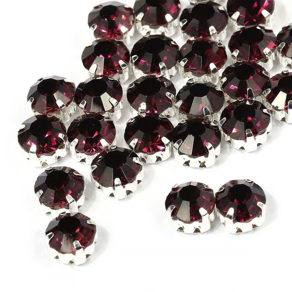 Стразы пришивные в цапах стекло MS.494.F, цв. т.фиолетовый 6 мм, уп. 720 шт