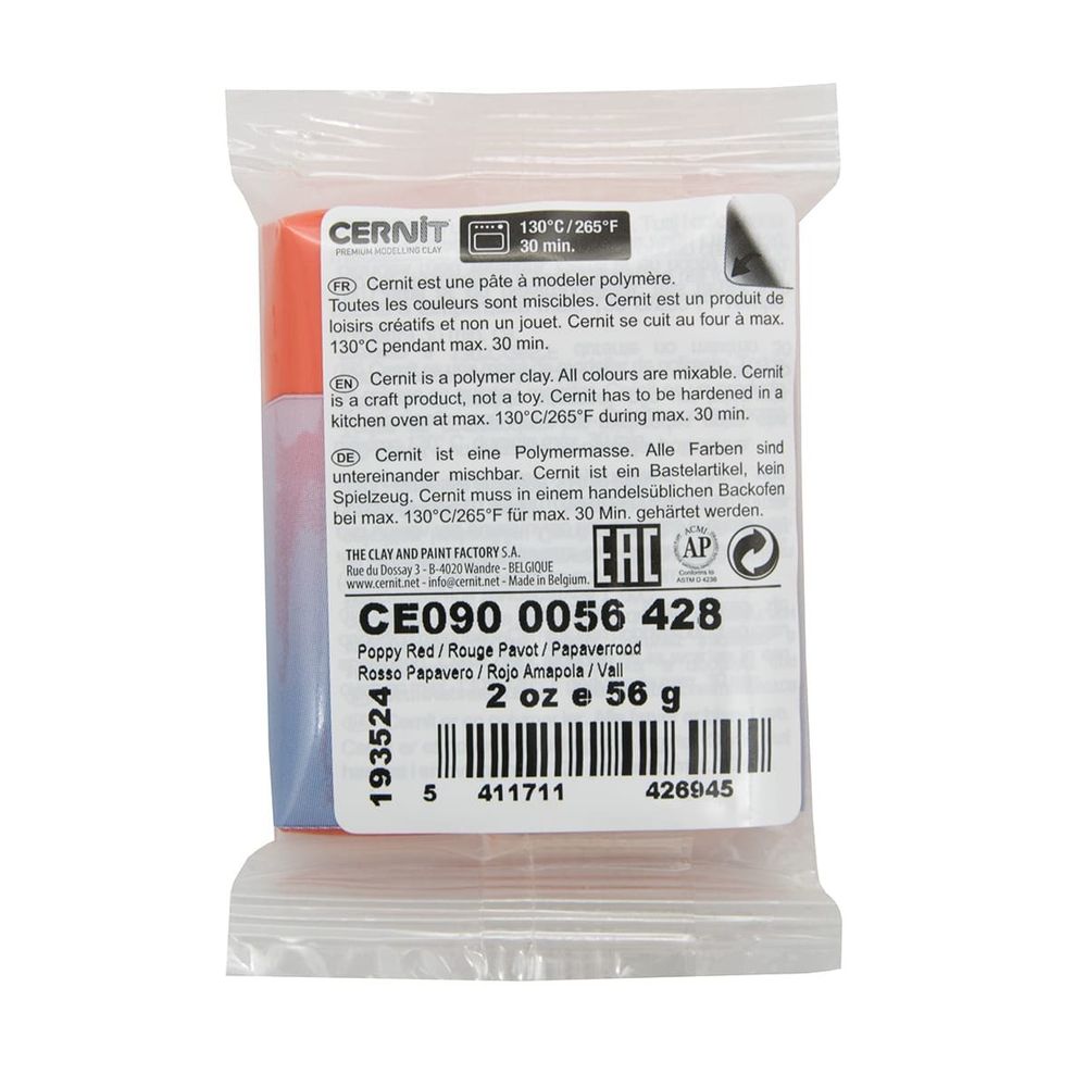 Полимерная глина Cernit №1 запекаемая, классическая 56-62 гр, 428 красный мак