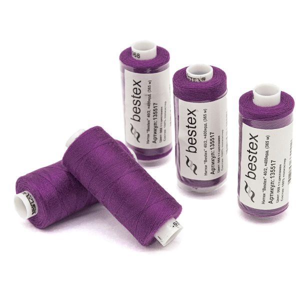 Нитки швейные бытовые Bestex 40/2, 365 м (400 ярд) / 10 кат., 068 яркая фиалка
