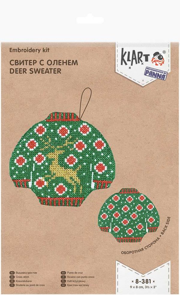 Набор для вышивания нитками Klart, Свитер с оленем, 9х8 см
