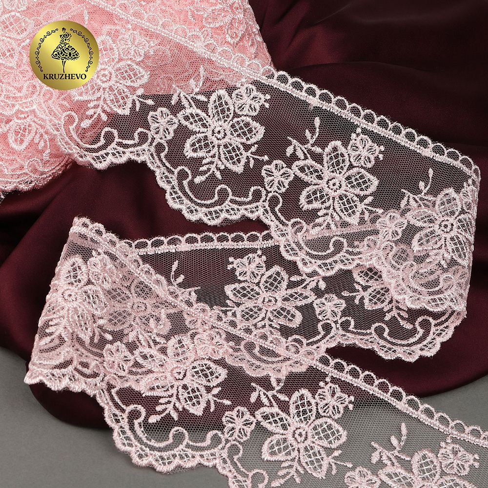 Кружево на сетке 75 мм, 40480, цв.R1815 розовый уп.13.7м, Kruzhevo