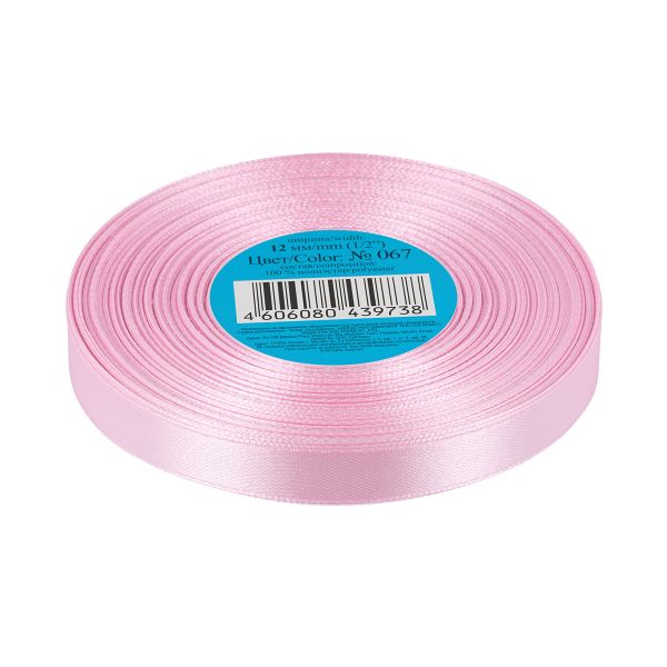 Лента атласная 1-сторонняя 12.0 мм / 33±2 метра, 067 св-розовый, Gamma