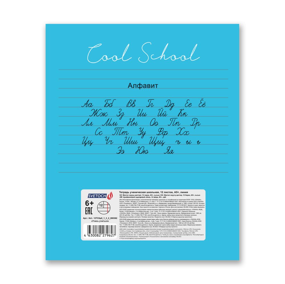 Тетрадь ученическая школьная A5+ 12 л. на скобе, белизна 100%, 25 шт, линия, 000362 учиться, Светоч 12ТСКд5_1_3_2