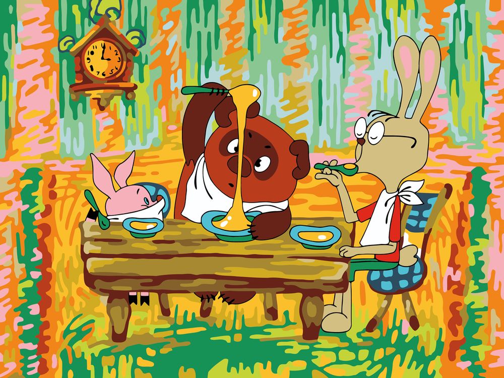 Картина по номерам Фрея, Союзмультфильм. Винни-Пух в гостях у Кролика, на картоне, 40х30 см