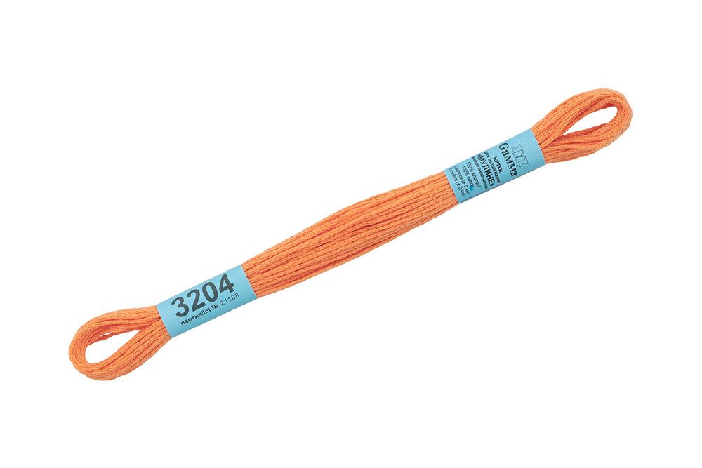 Мулине Gamma 100% хлопок, цв.3204 бл.бл.оранжевый, 24 мотка по 8 метров