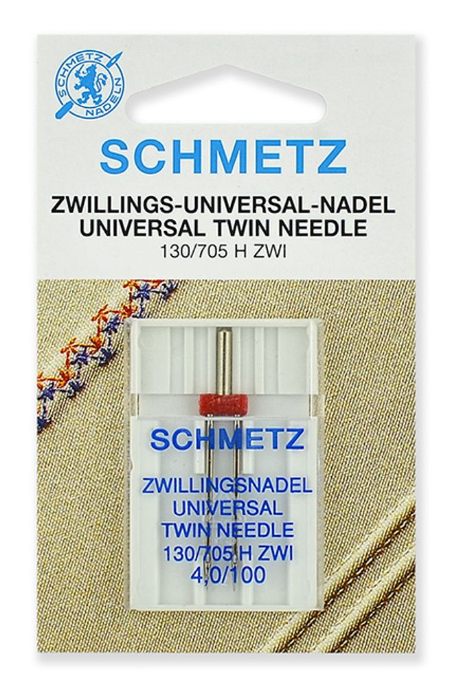 Иглы для швейных машин стандартные двойные Schmetz 130/705H ZWI №100/4.0, уп. 1 игла