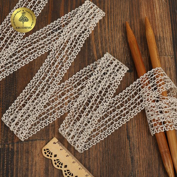 Кружево вязаное (тесьма) 25 мм / 10 метров, D1002, тонкая нить, цв.F307 льняной, Kruzhevo