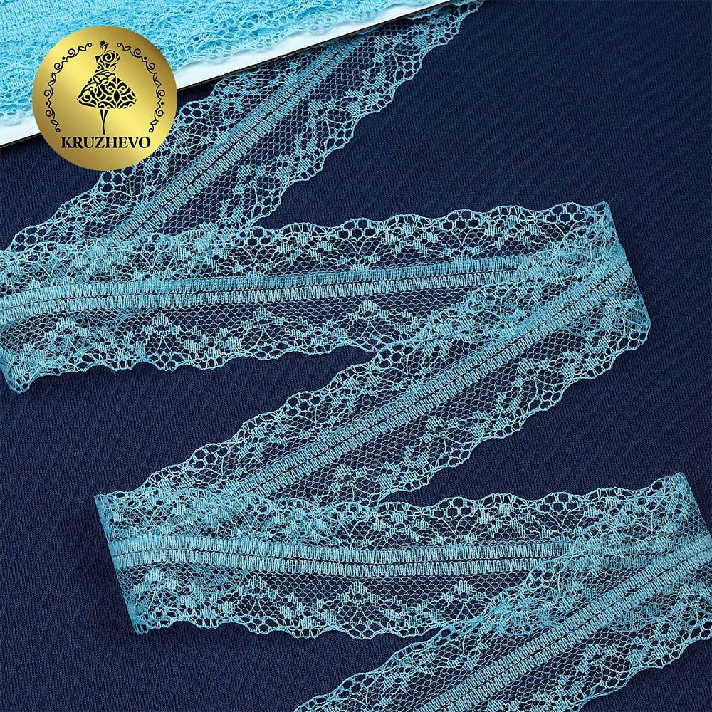 Кружево отделочное в стиле "трикотаж" 40 мм, 150-1, цв.11 голубой, 9.14м