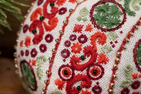 Набор для вышивания нитками Panna, новогодняя игрушка Рождественские узоры, 8.5х8.5 см