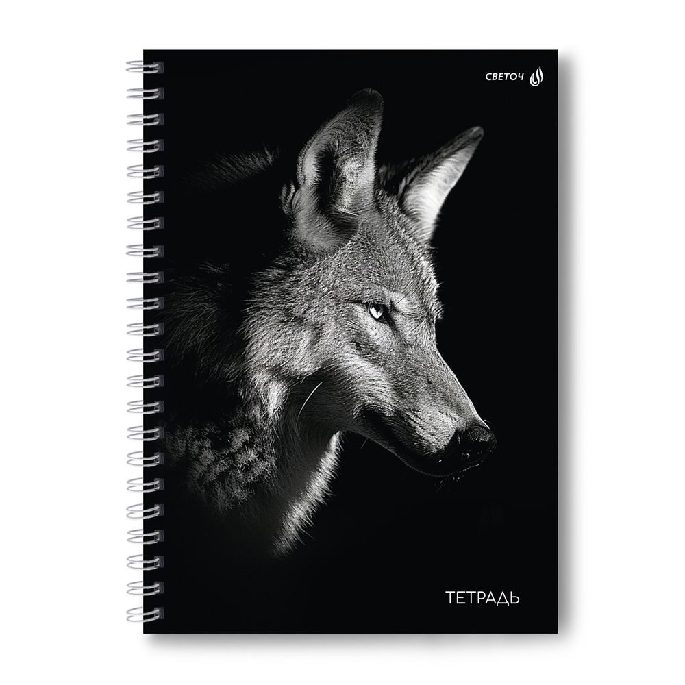 Тетрадь общая с твердой обложкой, матовая ламинация A4 80 л. на гребне 65 г/м², белизна 100% 2 шт клетка, 01572 Волк, Светоч Т217