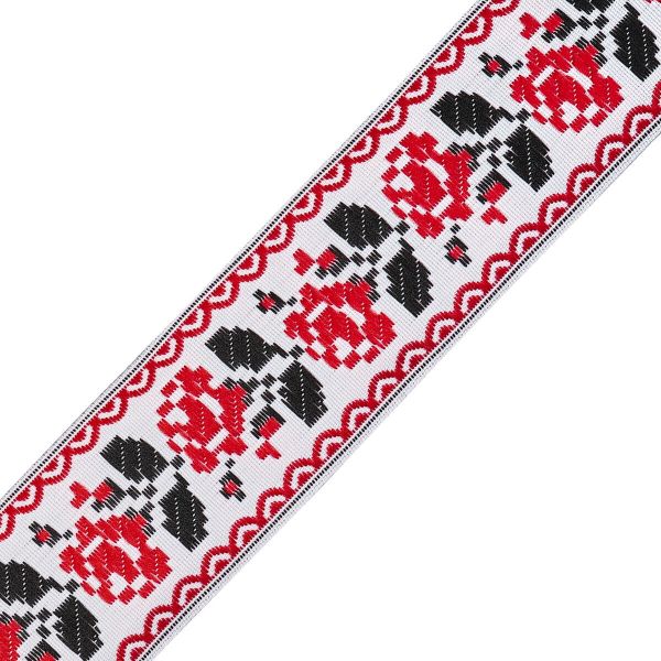 Лента (тесьма) жаккардовая 35.0 мм / 20±1 метров, белый/красный, 8А207
