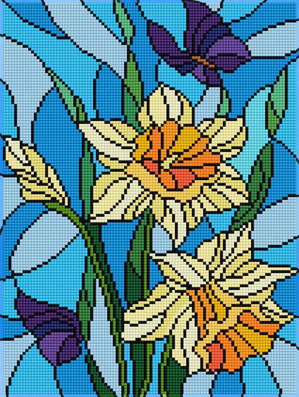 Алмазная (кристальная) мозаика Фрея ALV-116, Нарцисс. Витраж, 40х30 см