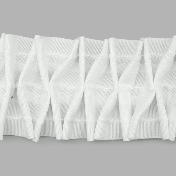 Лента (тесьма) шторная: сборка вафельная (1:4) 60 мм / 50 метров, (2 ряда петель, 3 шнура), белый, C2003