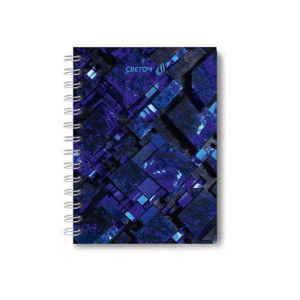 Записная книжка с твердым переплетом, глянцевая ламинация, на гребне A6 80 л. 4 шт клетка, Сапфир 01584, ЗК221 Светоч