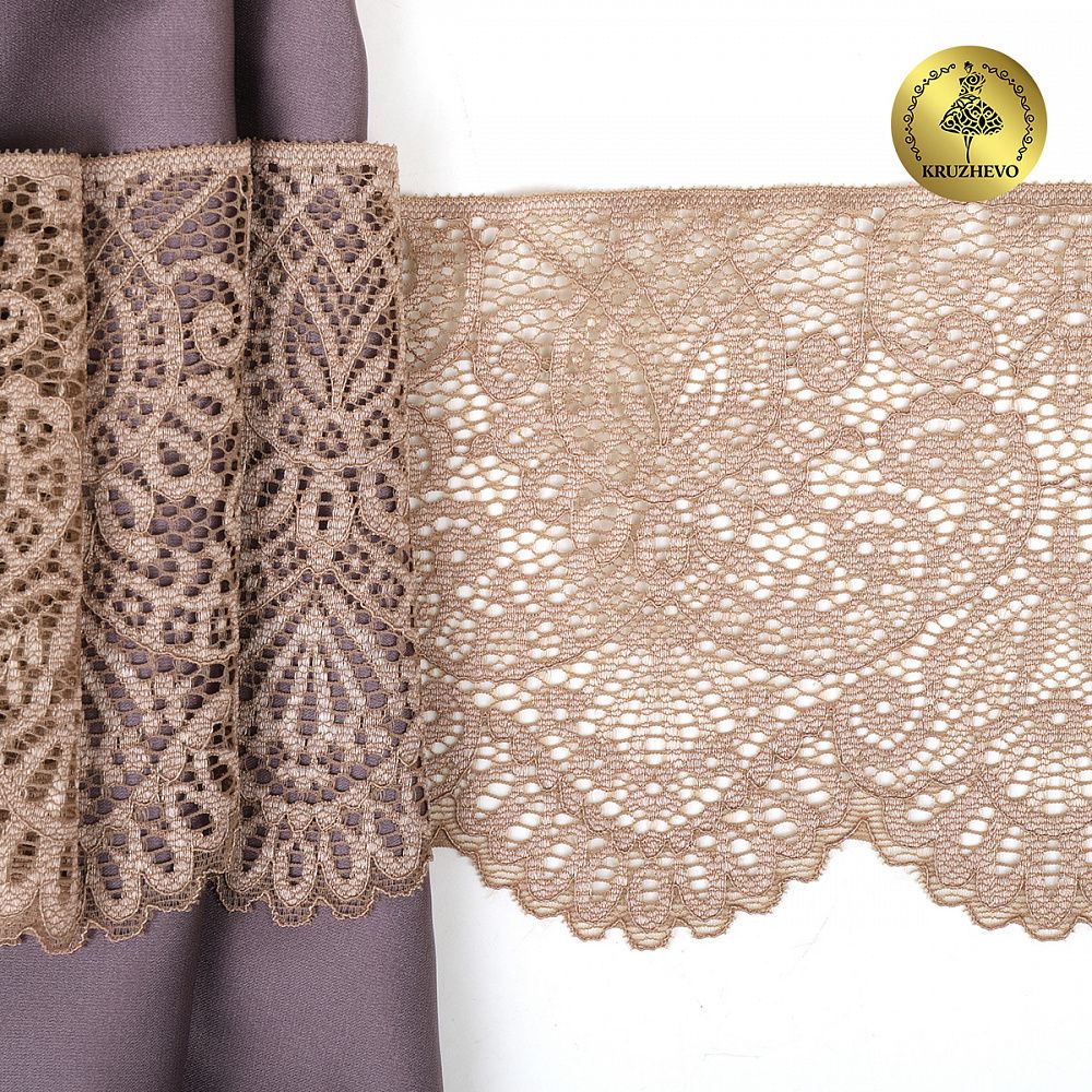 Кружево эластичное (стрейч) 110 мм / 25 метра, TBY.40992PP, цв.L30 кофе с молоком, Kruzhevo