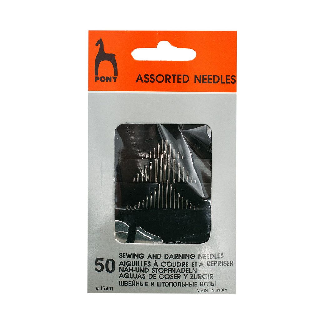 Иглы ручные, со вдевателем, 50 шт, Pony