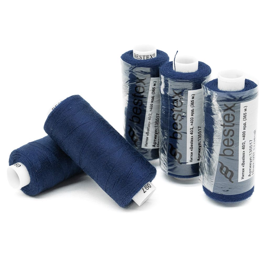 Нитки швейные бытовые Bestex 40/2, 365 м (400 ярд) / 10 кат., 097 темный джинсовый