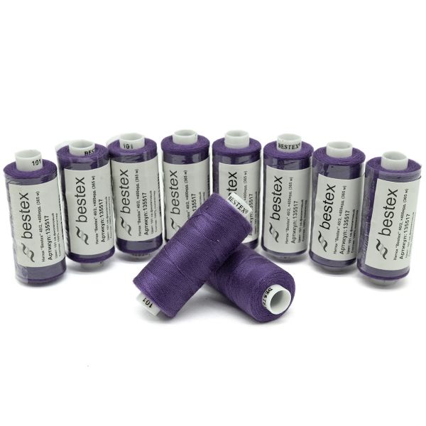 Нитки швейные бытовые Bestex 40/2, 365 м (400 ярд) / 10 кат., 101 светло-фиолетовый