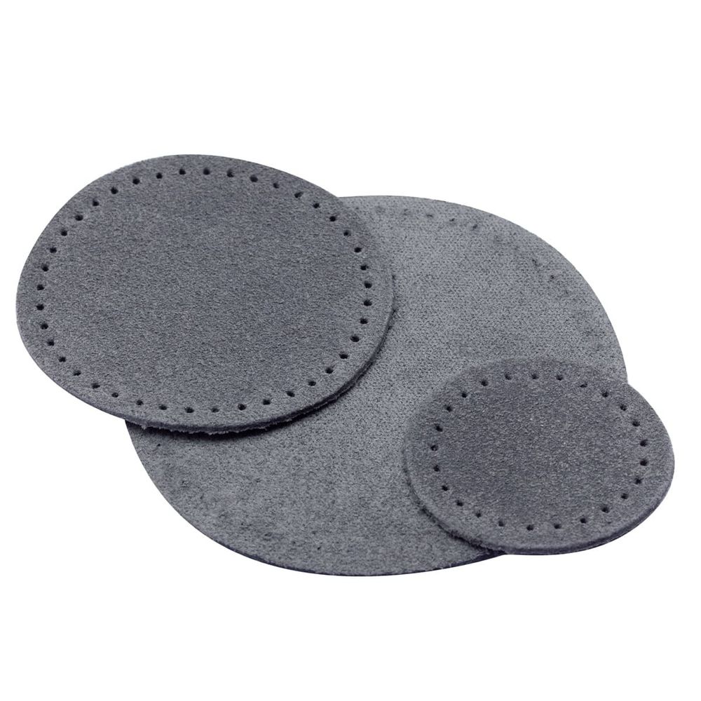 Набор заплаток пришивных из замши, круг ⌀4см, 6см и 8см, с перфорацией, 3 шт, 100% кожа (26 серый), 59401