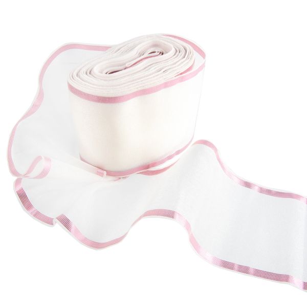 Лента капроновая для бантов 75 мм, / 25 метров, с метал. кромкой, белый/ розовый, Gamma С 3502 с метал. кромкой