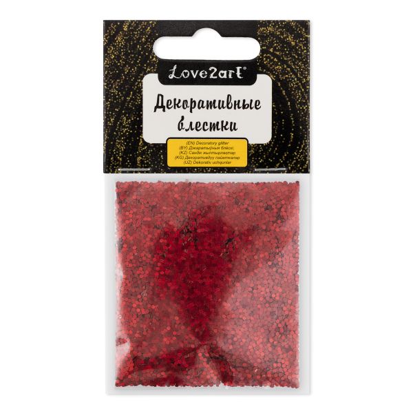 Блестки декоративные 1 мм, 25 г (5х5 г), 4.5 мл, 20 красный/red, Love2art GLIS-01