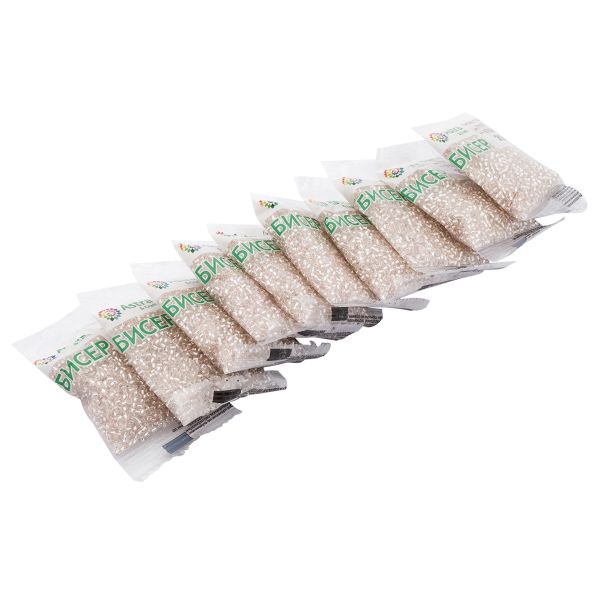 Бисер Astra&Craft 11/0 (2.1 мм), 200 г (10х20 г), цв. 1101 бежево-розовый/прозр.серебрист.центр (круг.отв.)