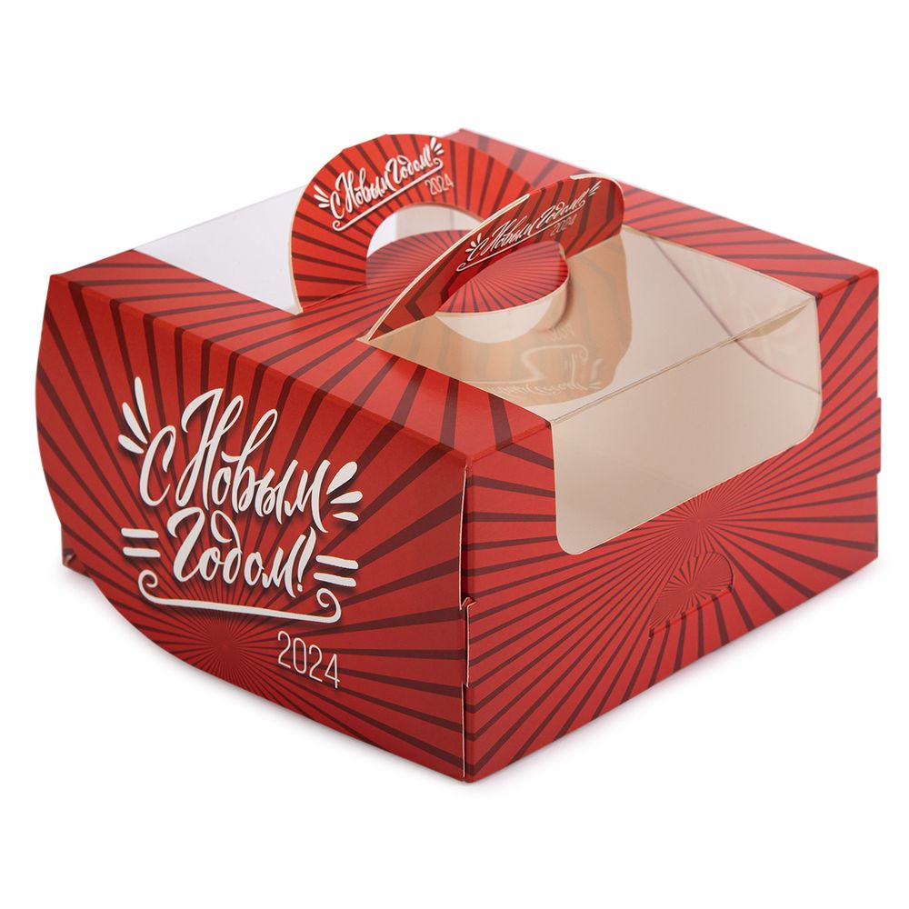 Коробка для мини-торта 14х14х8 см, №2 Красные полоски, S-Chief CBC-007