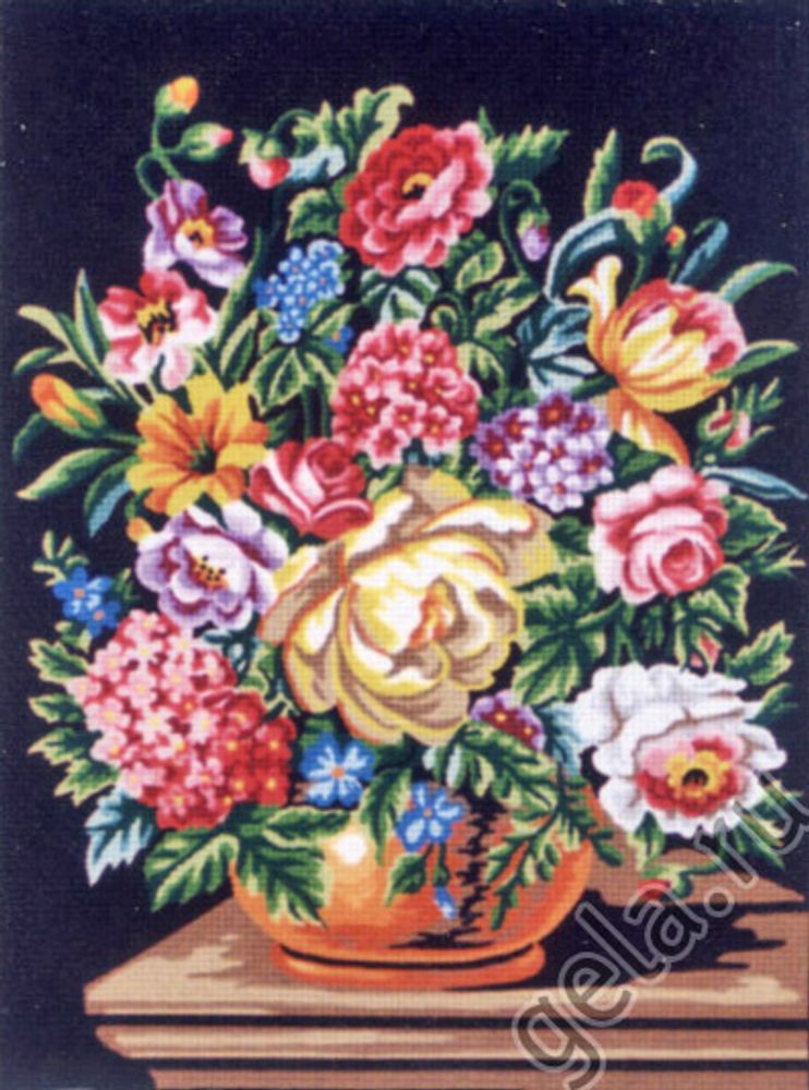 Рисунок для вышивания Soulos (канва жесткая), &quot;Букет цветов на темном фоне&quot;, 40х50 см