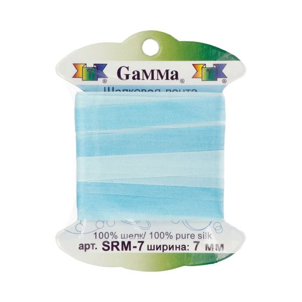 Лента (тесьма) шелковая 7.0 мм / 9.1±0.5 метров, M043 бл.голубой/голубой, Gamma SRM-7