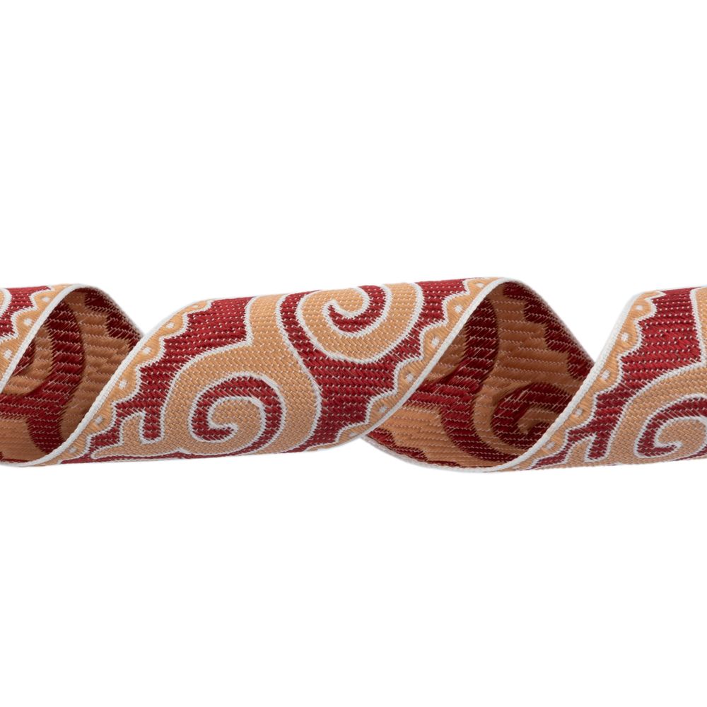 Лента (тесьма) жаккардовая 50.0 мм, / 25 метров, Орнамент для северных народов, рис 9605 белый/ч.роза/бордовый, Gamma С3775