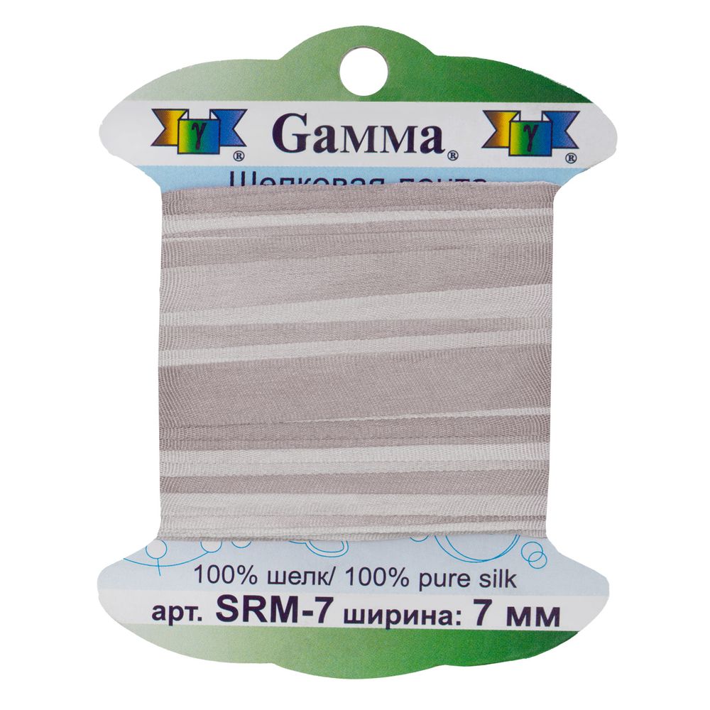 Лента (тесьма) шелковая 7.0 мм / 9.1±0.5 метров, M027 бежевый/св.св.бежевый, Gamma SRM-7