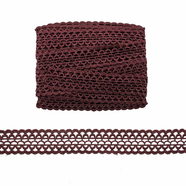 Кружево гипюр (плетёное) 33 мм, 125 бордо, 13.71 м