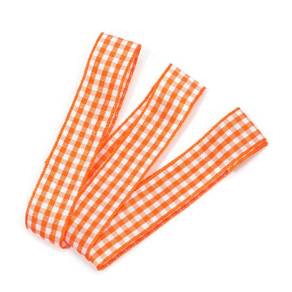 Лента тканевая с рисунком Клетка 15 мм, оранжевый/белый, уп. 20 м