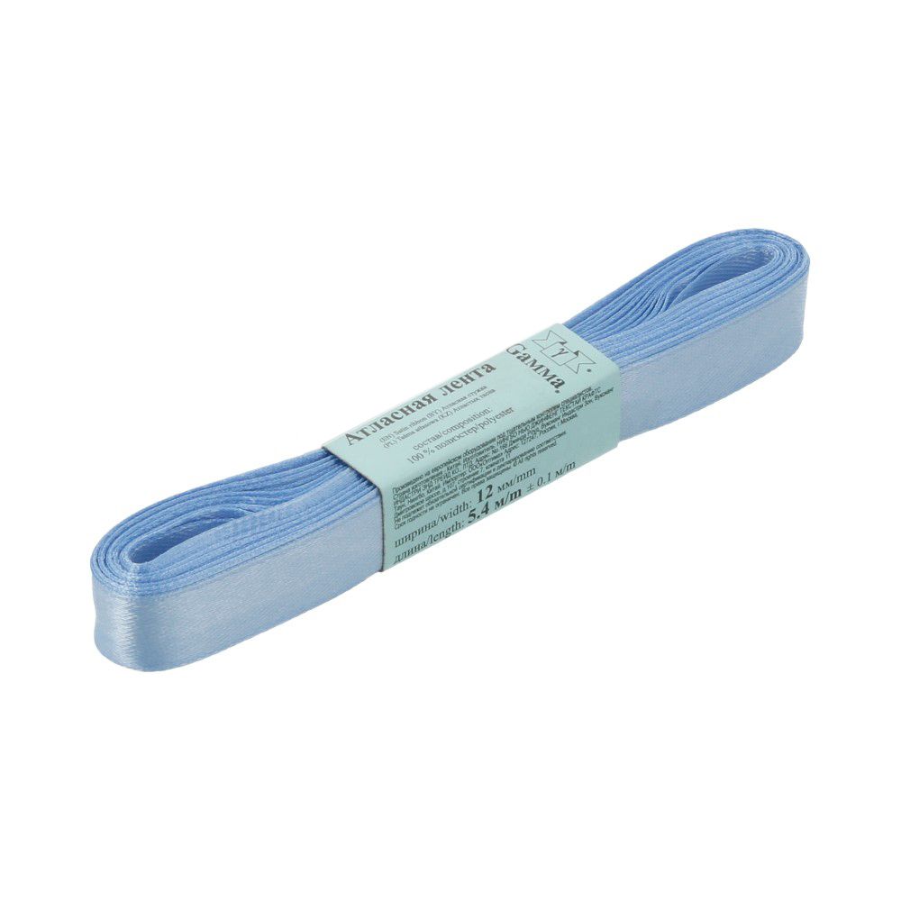 Лента атласная 1-сторонняя 12.0 мм / 10 шт по 5.4 метра, №049 голубой, Gamma AL-12P Лента атласная 1-сторонняя 12.0 мм / 10 шт по 5.4 метра, №049 голубой, Gamma AL-12P