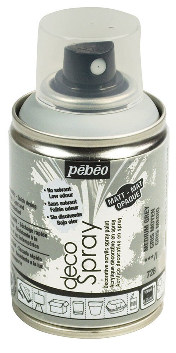 Краска на водной основе аэрозольная decoSpray 100 мл, 093728 серый, Pebeo