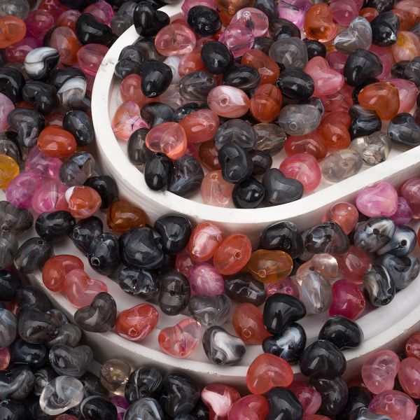 Бусины акрил 12х10х9 мм, 500 г, дымка, сердце, (микс), (7748711)7556 , Astra&Craft