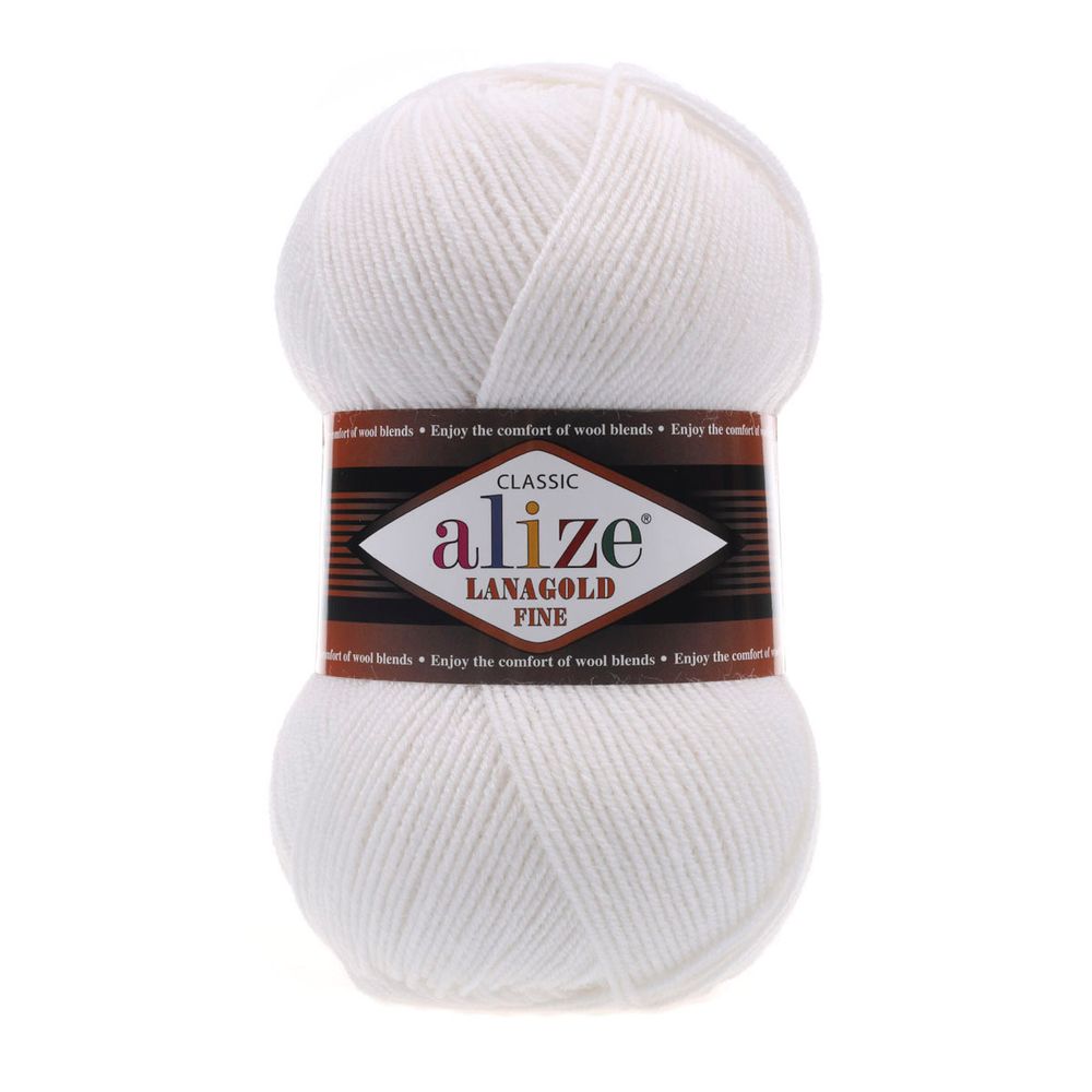 Пряжа Alize (Ализе) Lana Gold Fine / уп.5 мот. по 100 г, 390м, 055 белый A