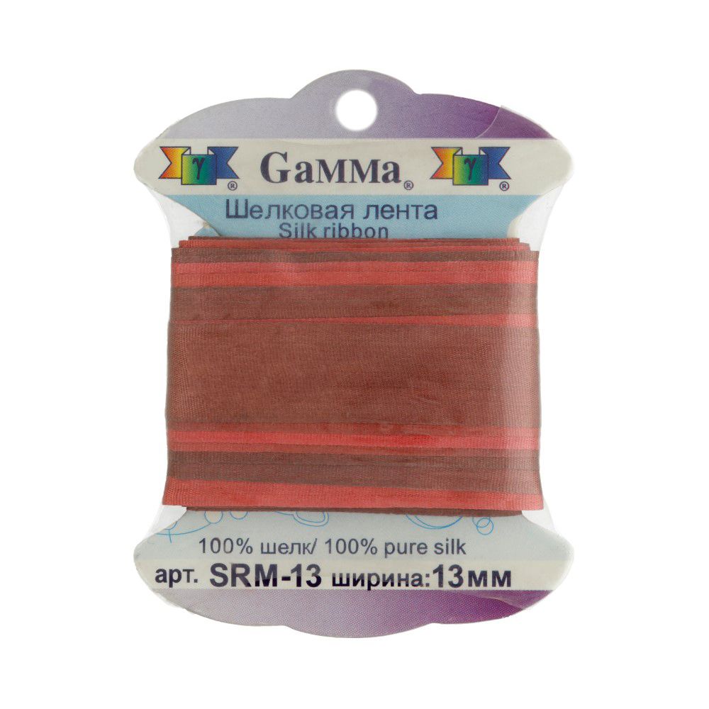 Тесьма шелковая 13 мм, 9.1 м, M104 т.розовый/т.красный, Gamma SRM-13
