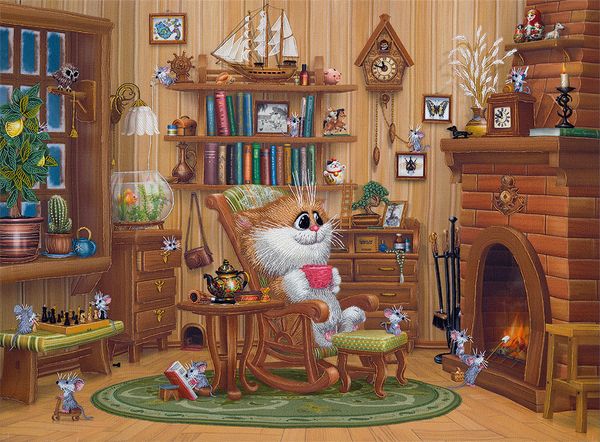 Набор для вышивания нитками Panna, Живая картина, У камина, 40х30 см