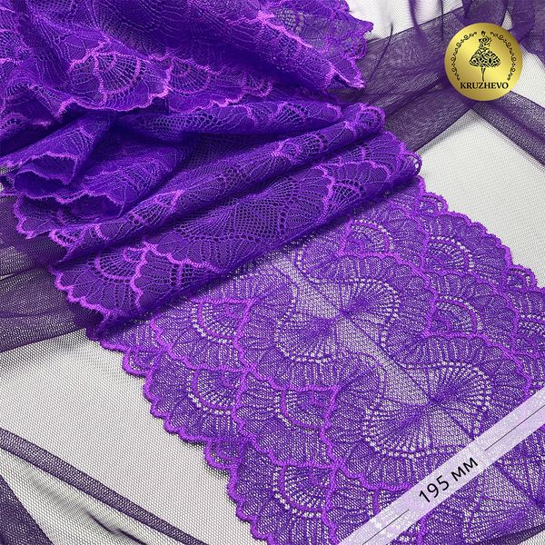 Кружево эластичное (стрейч) 8034 195мм цв.A0507 фиолетовый неон, 10 м, Kruzhevo